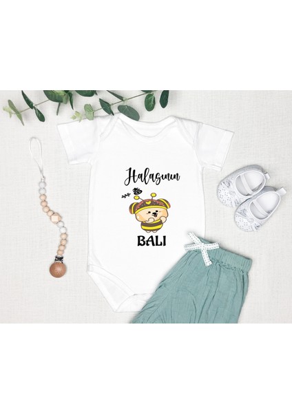 Isme Özel Isimli Baskı Yazılabilen %100 Pamuk Halasının Balı Bebek Zıbın Bod