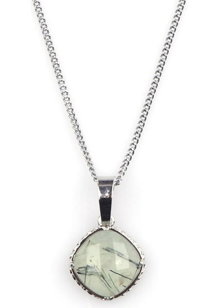 Prehnite Doğal Taş Gümüş Renkli Kolye