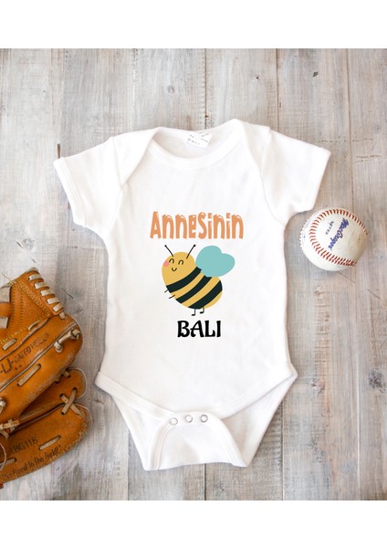 Isme Özel Isimli Baskı Yazılabilen Pamuk Anne Balı Bebek Zıbın Bod