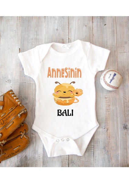 Isme Özel Isimli Baskı Yazılabilen Pamuk Anne Balı Bebek Zıbın Bod