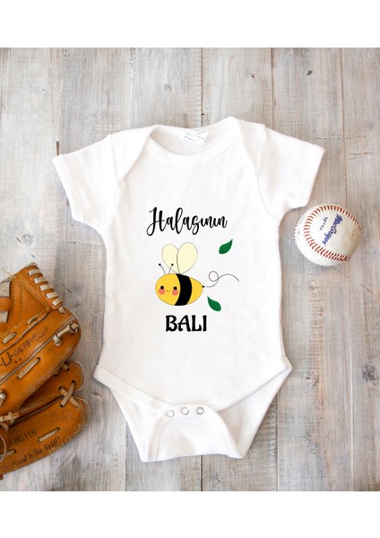 Isme Özel Isimli Baskı Yazılabilen Pamuk Halasının Balı Bebek Zıbın Bod