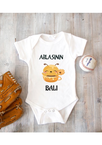 Isme Özel Isimli Baskı Yazılabilen Pamuk Ablasının Balı Bebek Zıbın Bod