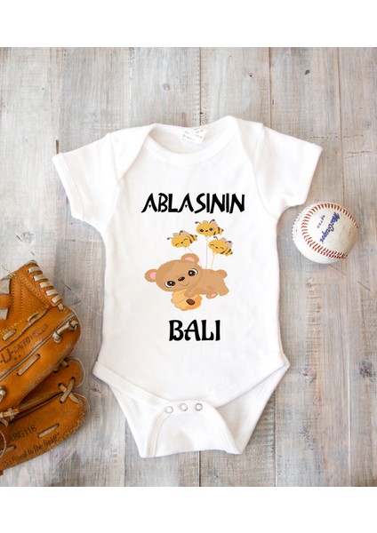 Isme Özel Isimli Baskı Yazılabilen Pamuk Ablasının Balı Bebek Zıbın Bod