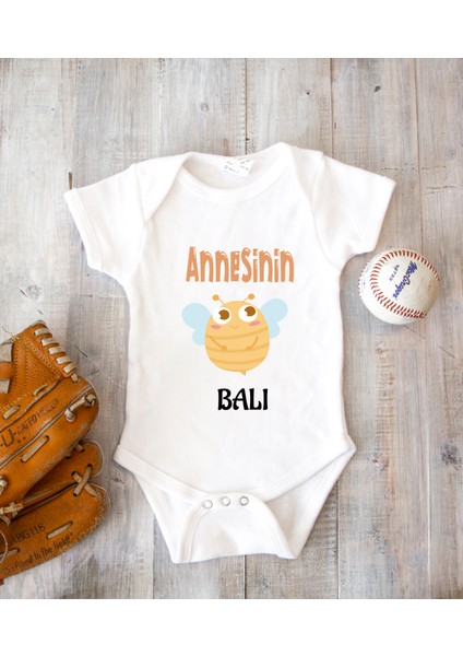 Isme Özel Isimli Baskı Yazılabilen Pamuk Anne Balı Bebek Zıbın Bod