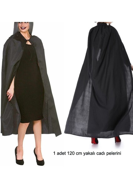 Halloween Siyah Renk 120 cm Witch Cadı Pelerini Yetişkin 1 Adet