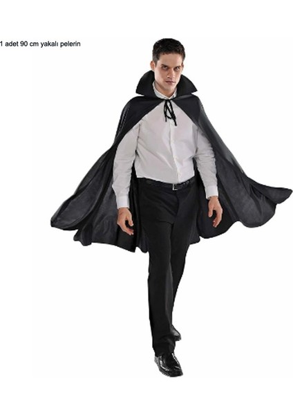 Siyah Renk 90 cm Yakalı Çok Amaçlı Halloween Pelerini Bayan Erkek Yetişkin