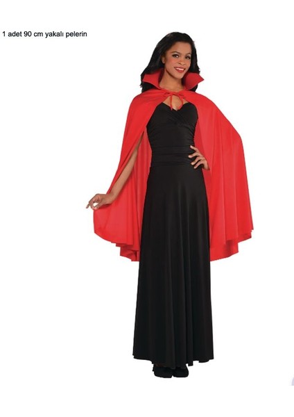 Kırmızı Renk 90 cm Yakalı Çok Amaçlı Halloween Pelerini Bayan Erkek Yetişkin