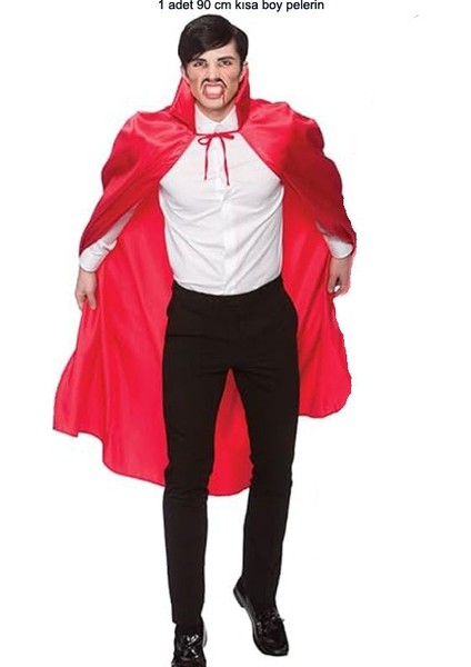 Halloween Kırmızı Renk 90 cm Yakalı Drakula Vampir Pelerini Bayan Erkek Yetişkin