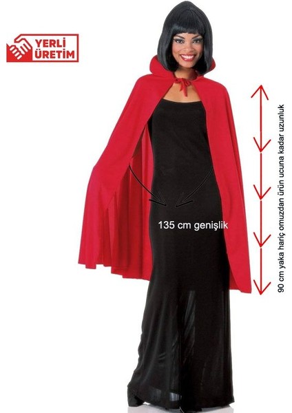 Halloween Kırmızı Renk 90 cm Yakalı Drakula Vampir Pelerini Bayan Erkek Yetişkin fiyatları