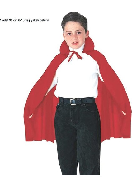 Kırmızı Renk 90 cm Yakalı Çok Amaçlı Halloween Pelerini Çocuk Boy 6-10 Yaş