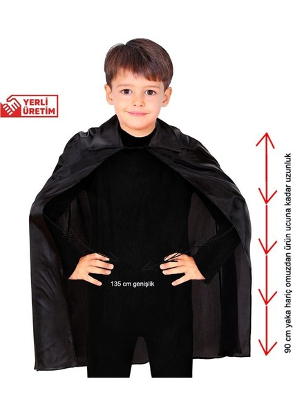 Siyah Renk 90 cm Yakalı Çok Amaçlı Halloween Pelerini Çocuk Boy 6-10 Yaş fiyatları