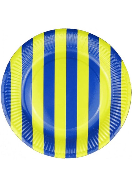 Tabak Karton Çizgili Sarı Lacivert 23 cm Pk:8