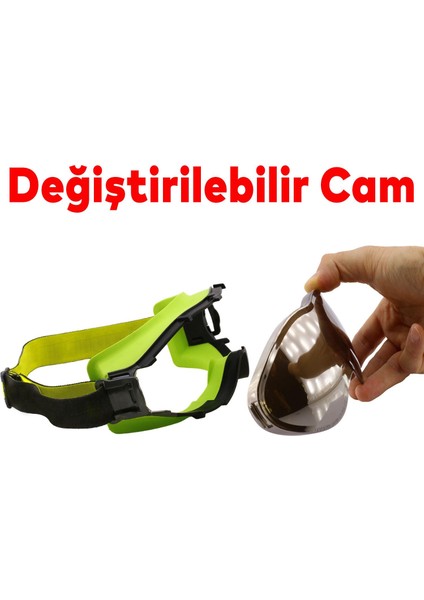 Kayak Gözlüğü Değiştirebilir Camlı Güneş Kar Gözlük Gümüş Snowboard Glasses Gözlük+1 Adet Yedek Cam (Sarı)