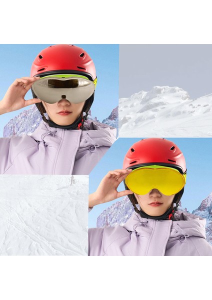 Kayak Gözlüğü Değiştirebilir Camlı Güneş Kar Gözlük Gümüş Snowboard Glasses Gözlük+1 Adet Yedek Cam (Sarı)