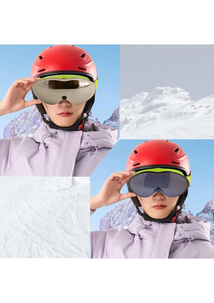 Kayak Gözlüğü Değiştirebilir Camlı Güneş Kar Gözlük Gümüş Snowboard Glasses Gözlük+1 Adet Yedek Cam (Füme)