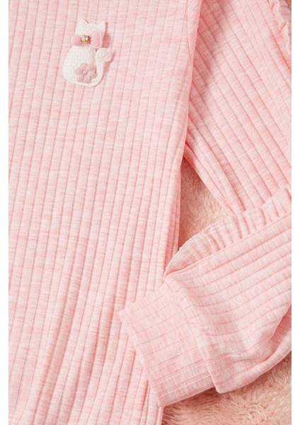 Pembe Fırfırlı Kedi Nakışlı Kız Çocuk Badi 16580 modelleri