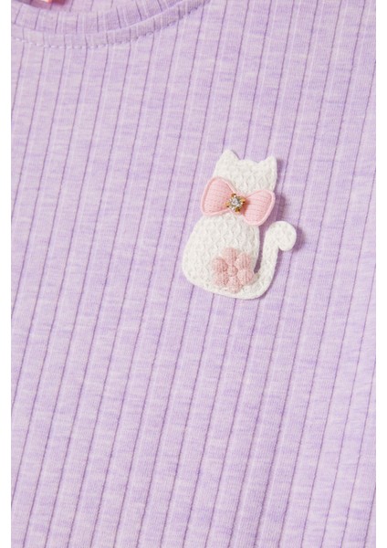 Lila Fırfırlı Kedi Nakışlı Kız Çocuk Badi 16577 fiyatları