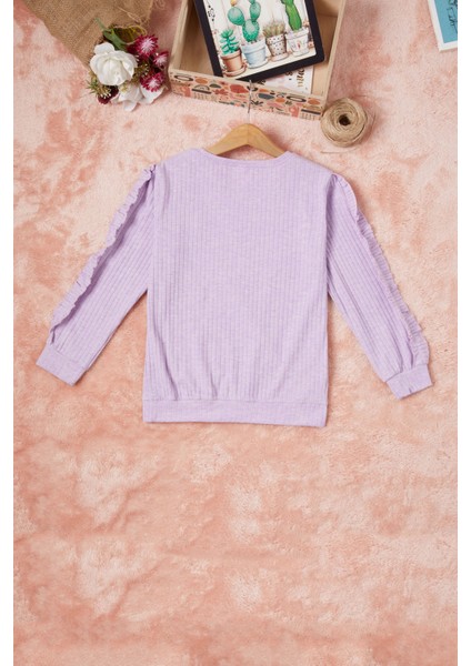 Lila Fırfırlı Kedi Nakışlı Kız Çocuk Badi 16577 indirimleri