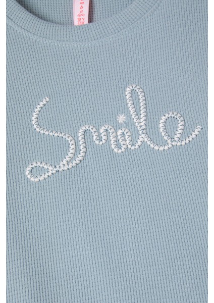 Yeşil Smile Nakışlı Kız Çocuk Waffle Sweatshirt 16594 fiyatları