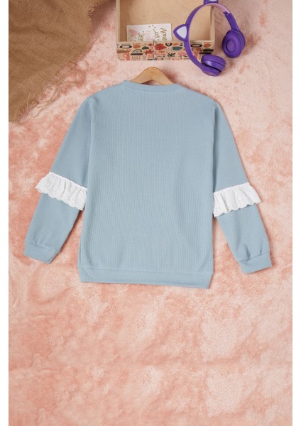 Yeşil Smile Nakışlı Kız Çocuk Waffle Sweatshirt 16594 indirimleri