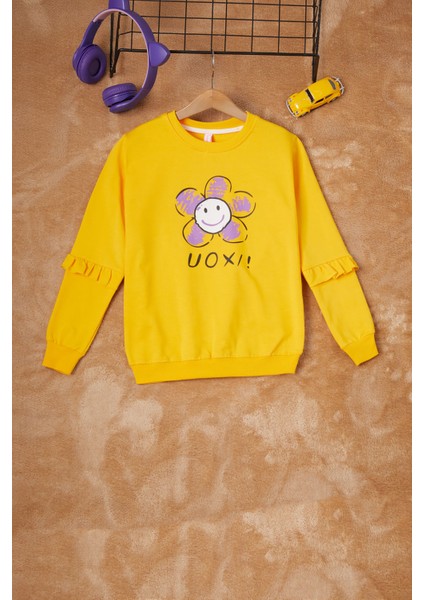 Sarı Papatya Baskılı Kız Çocuk Sweatshirt 16612