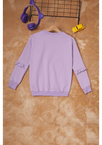 Lila Papatya Baskılı Kız Çocuk Sweatshirt 16611 fırsatları