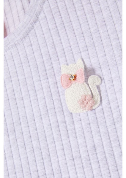 Gri Fırfırlı Kedi Nakışlı Kız Çocuk Badi 16579 fiyatları