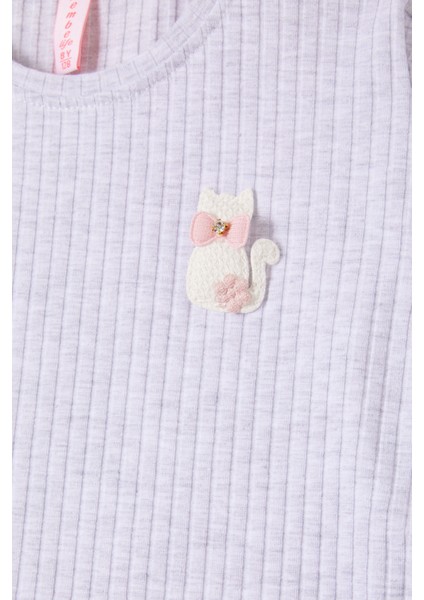 Gri Fırfırlı Kedi Nakışlı Kız Çocuk Badi 16579 modelleri