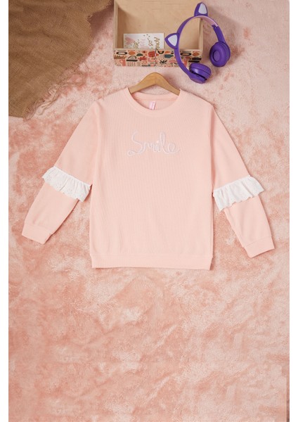 Somon Smile Nakışlı Kız Çocuk Waffle Sweatshirt 16590