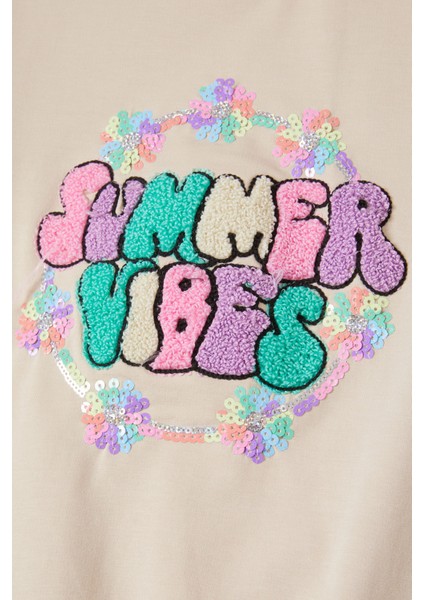 Krem Summer Yazı Nakışlı Kız Çocuk Sweatshirt 16581 fiyatları