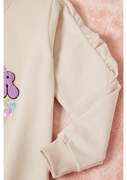 Krem Summer Yazı Nakışlı Kız Çocuk Sweatshirt 16581 modelleri