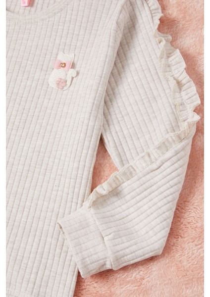 Krem Fırfırlı Kedi Nakışlı Kız Çocuk Badi 16578 fiyatları