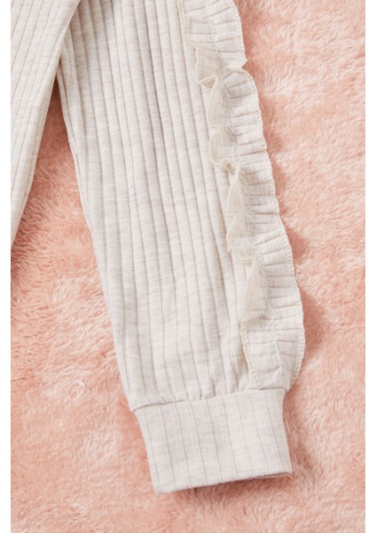 Krem Fırfırlı Kedi Nakışlı Kız Çocuk Badi 16578 fırsatları