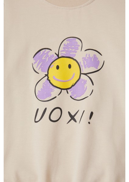 Krem Papatya Baskılı Kız Çocuk Sweatshirt 16614 fiyatları