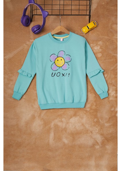 Yeşil Papatya Baskılı Kız Çocuk Sweatshirt 16610