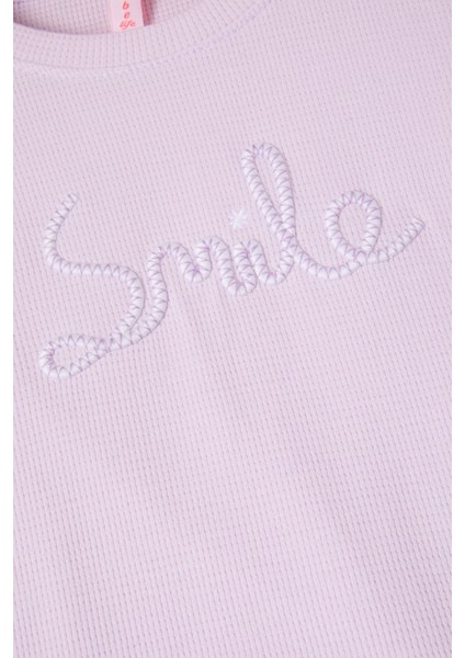Lila Smile Nakışlı Kız Çocuk Waffle Sweatshirt 16593 fiyatları