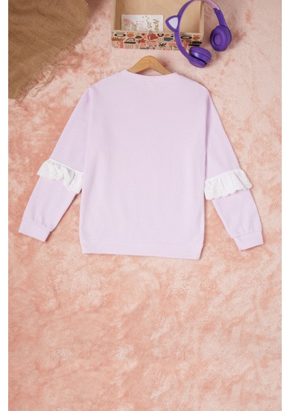Lila Smile Nakışlı Kız Çocuk Waffle Sweatshirt 16593 indirimleri
