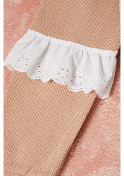 Kahverengi Smile Nakışlı Kız Çocuk Waffle Sweatshirt 16591 modelleri