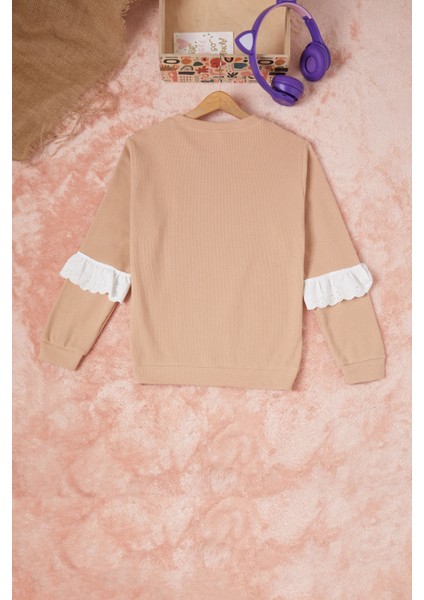 Kahverengi Smile Nakışlı Kız Çocuk Waffle Sweatshirt 16591 indirimleri
