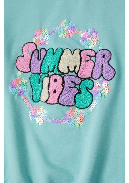 Yeşil Summer Yazı Nakışlı Kız Çocuk Sweatshirt 16585 fiyatları