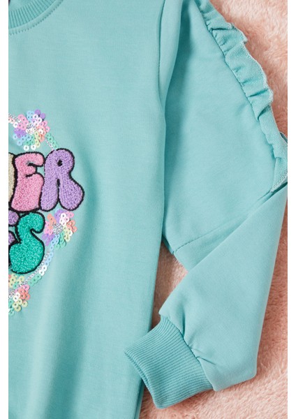 Yeşil Summer Yazı Nakışlı Kız Çocuk Sweatshirt 16585 modelleri