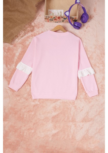Pembe Smile Nakışlı Kız Çocuk Waffle Sweatshirt 16592 indirimleri