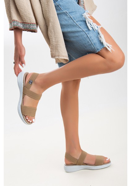 Kadın Günlük Esnek Lastikli Spor Sandalet SS001-0168 Bej