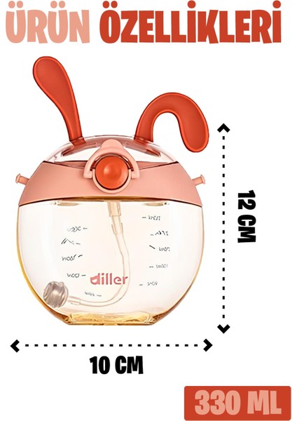 Dıller Pipetli 330 ml Boyun Askılı Çocuk Su Matarası