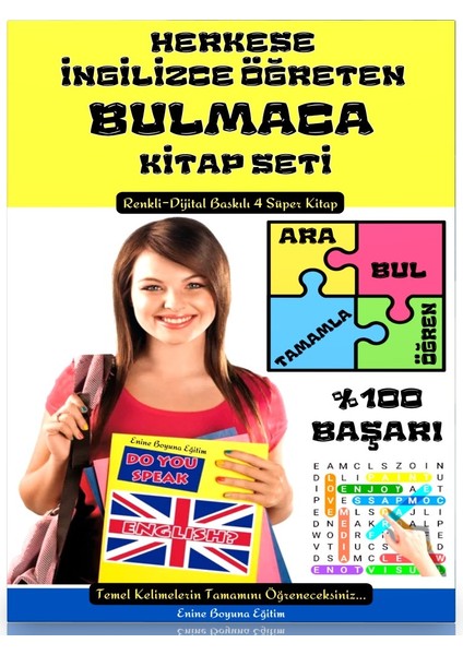 Enine Boyuna Eğitim Herkese İngilizce Öğreten Bulmaca Kitap Seti (4 Kitap)