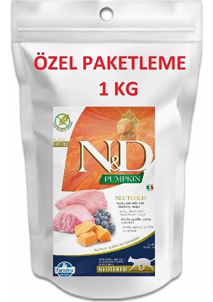 Nd Pumpkın Tahılsız Kuzu & Yaban Mersini Kısırlaştırılmış Kedi Maması 1 kg Doypack Ambalaj