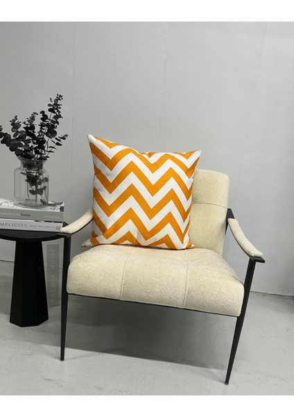 Zigzag Desenli Hardal Renk Dekoratif Minder Kılıfı 60 x 60 cm
