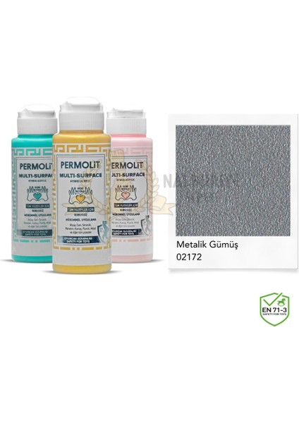 Multi Surface Akrilik Hobi Boyası Metalik Gümüş 120 Ml.