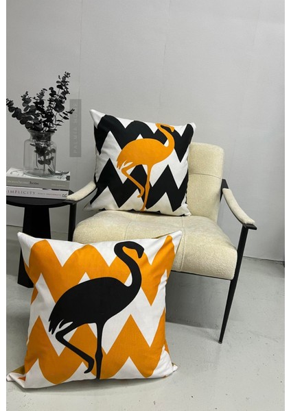 Flamingo Desenli Dekoratif 2'li Minder Kılıfı Seti 60 x 60 cm