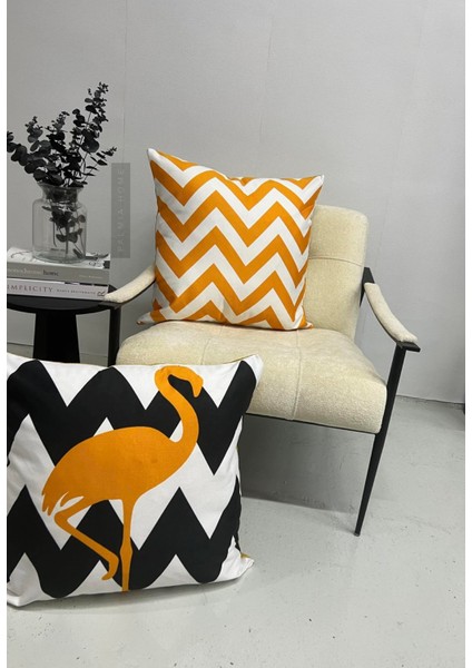 Flamingo ve Zigzag Desenli Dekoratif 2'li Minder Kılıfı Seti 60 x 60 cm